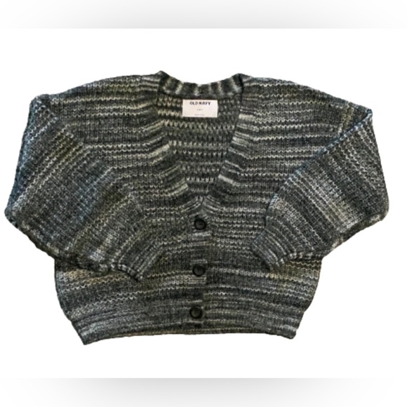 🆕 RESERVED X Old Navy Girls Cropped Space-Dye Cardigan Sweater Black Girls - Picture 3 of 11